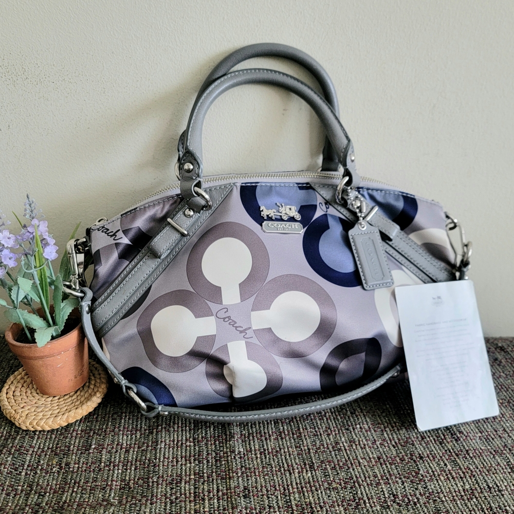 Coach Gray and Blue Op Art Madison Satchel Bag NWOT